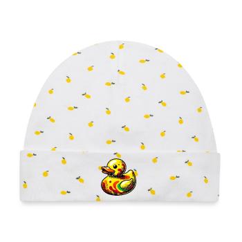 Ente Ente Ente Ente Ente - Baby Premium Organic Mütze - Weiß/Zitronengelb - Vorne