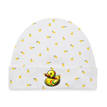 Ente Ente Ente Ente Ente - Baby Premium Organic Mütze - Weiß/Zitronengelb - Vorne