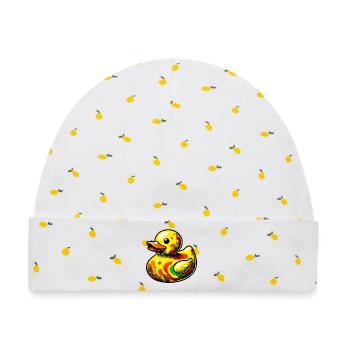 Ente Ente Ente Ente Ente - Baby Premium Organic Mütze - Weiß/Zitronengelb - Vorne
