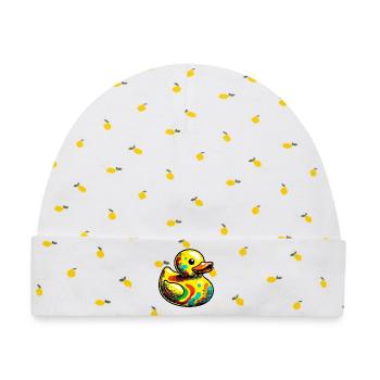 Ente Ente Ente Ente Ente - Baby Premium Organic Mütze - Weiß/Zitronengelb - Vorne