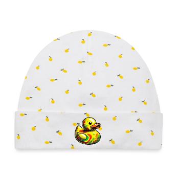 Ente Ente Ente Ente Ente - Baby Premium Organic Mütze - Weiß/Zitronengelb - Vorne