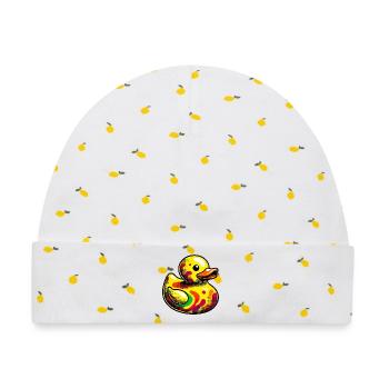 Ente Ente Ente Ente Ente - Baby Premium Organic Mütze - Weiß/Zitronengelb - Vorne