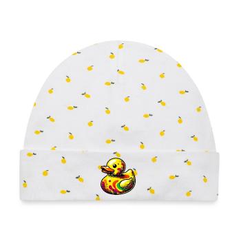 Ente Ente Ente Ente Ente - Baby Premium Organic Mütze - Weiß/Zitronengelb - Vorne