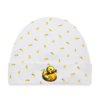 Ente Ente Ente Ente Ente - Baby Premium Organic Mütze - Weiß/Zitronengelb - Vorne