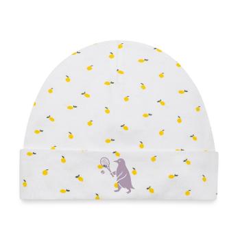 Minimalistischer Pinguin Tennisspieler - Baby Premium Organic Mütze - Weiß/Zitronengelb - Vorne