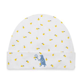 Minimalistischer Pinguin Tennisspieler - Baby Premium Organic Mütze - Weiß/Zitronengelb - Vorne