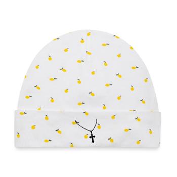 Kette mit Kreuz - Baby Premium Organic Mütze - Weiß/Zitronengelb - Vorne