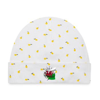 Flagge von Wales - Walisisch - Flagge gebrochenes Design - Baby Premium Organic Mütze - Weiß/Zitronengelb - Vorne