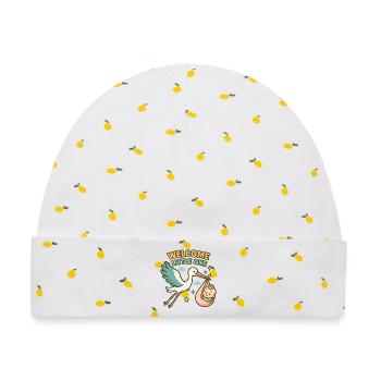 Stork Baby Blessing - Storch bringt Baby - Baby Premium Organic Mütze - Weiß/Zitronengelb - Vorne