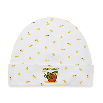 Worm 'N Cozy Sunshine Fruit Lounge - Baby Premium Organic Mütze - Weiß/Zitronengelb - Vorne