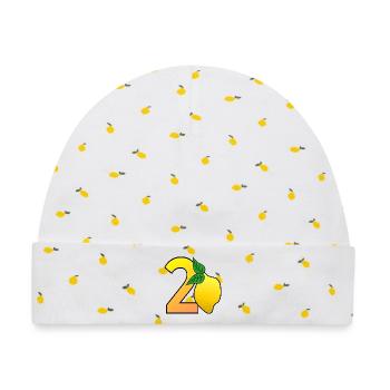 Zahl Zwanzig - Zitrone - 20 - Baby Premium Organic Mütze - Weiß/Zitronengelb - Vorne