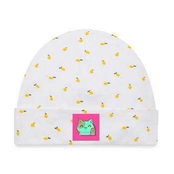 Maneki, Glückskatze, Winkekatze, Kawaii, Japan - Baby Premium Organic Mütze - Weiß/Zitronengelb - Vorne