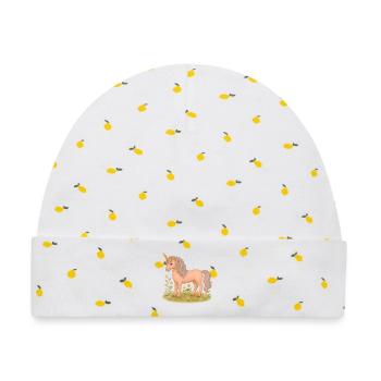 Niedliches Vintage-Einhorn im Blumenfeld - Baby Premium Organic Mütze - Weiß/Zitronengelb - Vorne
