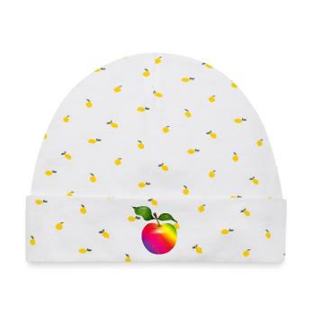 Bunter Regenbogen-Apfel mit Blättern Illustration - Baby Premium Organic Mütze - Weiß/Zitronengelb - Vorne