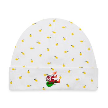 Flagge von Wales - Walisisch - Ninja - Baby Premium Organic Mütze - Weiß/Zitronengelb - Vorne