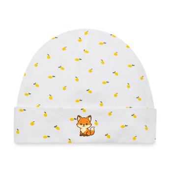 Niedlicher Fuchsbär Kinderdesign - Baby Premium Organic Mütze - Weiß/Zitronengelb - Vorne