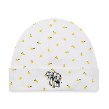 Eleganter Elefant – Line Art Design - Baby Premium Organic Mütze - Weiß/Zitronengelb - Vorne