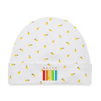 Lebendiges Farbstift-Array-Design - Baby Premium Organic Mütze - Weiß/Zitronengelb - Vorne