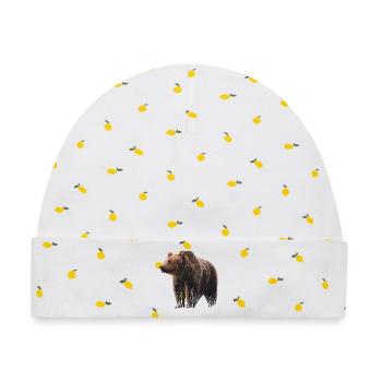 Realistische Bärenillustration auf Textil - Baby Premium Organic Mütze - Weiß/Zitronengelb - Vorne