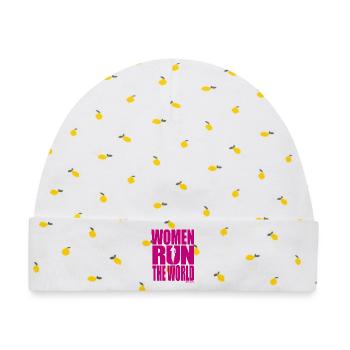 WOMEN RUN THE WORLD - Rosa Damenläufer-Design - Baby Premium Organic Mütze - Weiß/Zitronengelb - Vorne