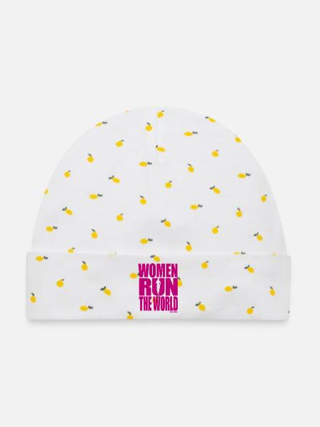 WOMEN RUN THE WORLD - Rosa Damenläufer-Design - Baby Premium Organic Mütze - Weiß/Zitronengelb