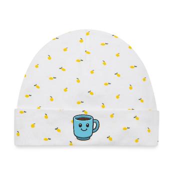 Fröhlicher Kaffeebecher - Baby Premium Organic Mütze - Weiß/Zitronengelb - Vorne