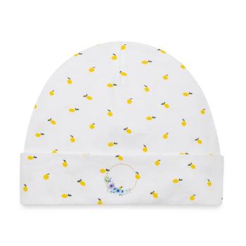 Blau, Gold, Grün, floraler Kranz, personalisierbar - Baby Premium Organic Mütze - Weiß/Zitronengelb - Vorne