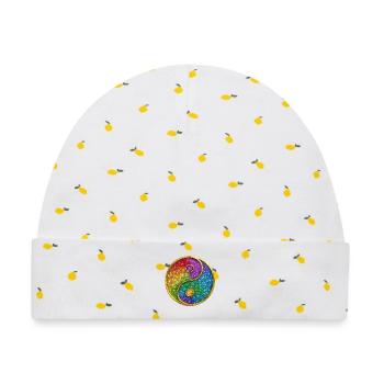 Regenbogen-Yin-Yang mit funkelnden Sternen - Baby Premium Organic Mütze - Weiß/Zitronengelb - Vorne