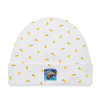 Lebendiges Fischer-Emblem Design 2026, Angelteam - Baby Premium Organic Mütze - Weiß/Zitronengelb - Vorne