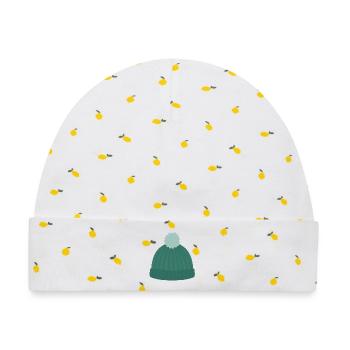 Strickmütze mit Pom Pom - Baby Premium Organic Mütze - Weiß/Zitronengelb - Vorne