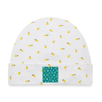 Wasserfester Schmuck – Tropfen- und Rautenmuster - Baby Premium Organic Mütze - Weiß/Zitronengelb - Vorne