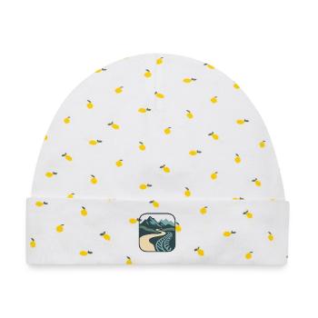 Bergpfad mit Schienen- und Wegdesign - Baby Premium Organic Mütze - Weiß/Zitronengelb - Vorne