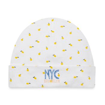NYC Brooklyn – Urbaner Streetstyle - Baby Premium Organic Mütze - Weiß/Zitronengelb - Vorne