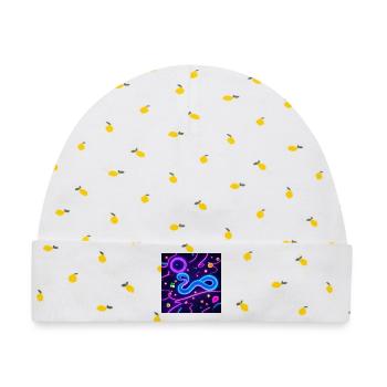 Leuchtende Neon-Schlange mit Fruchtmotiven - Baby Premium Organic Mütze - Weiß/Zitronengelb - Vorne