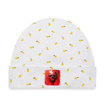 Dunkler Skull Kunstdruck - Baby Premium Organic Mütze - Weiß/Zitronengelb - Vorne