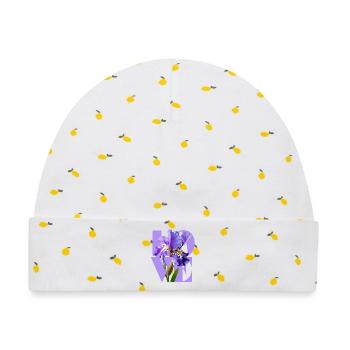 Elegantes lila Iris-Blumendesign - Baby Premium Organic Mütze - Weiß/Zitronengelb - Vorne