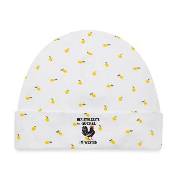 Der stolzeste Gockel im Westen – Fun Shirt - Baby Premium Organic Mütze - Weiß/Zitronengelb - Vorne