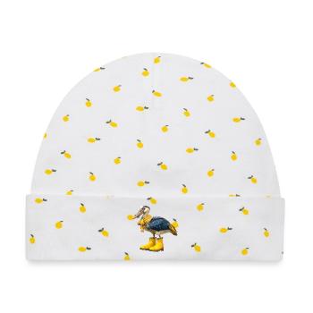 Kreativer Schuhschnabel-Vogel in Gummistiefeln - Baby Premium Organic Mütze - Weiß/Zitronengelb - Vorne