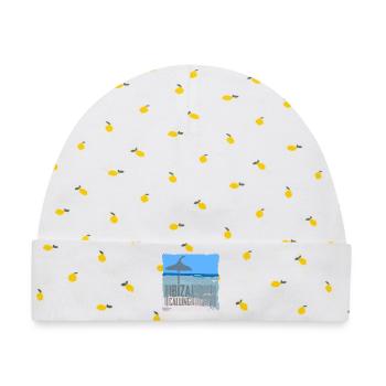 Ibiza Strandkulisse mit Sonnenschirm - Baby Premium Organic Mütze - Weiß/Zitronengelb - Vorne