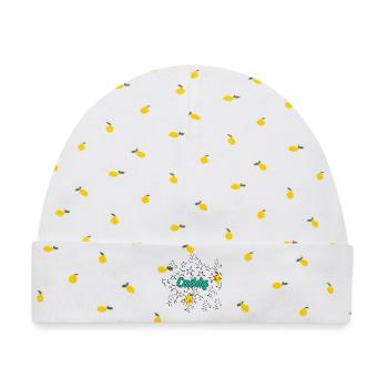 Leuchtender Caddy Schriftzug mit Sternen - Baby Premium Organic Mütze - Weiß/Zitronengelb - Vorne