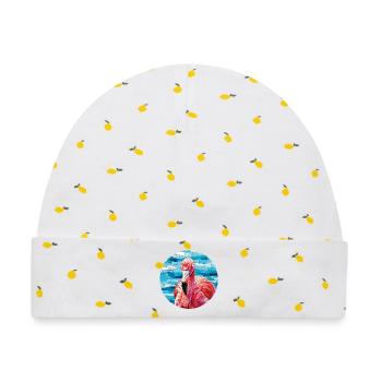 Mosaik Flamingo Porträt - Baby Premium Organic Mütze - Weiß/Zitronengelb - Vorne