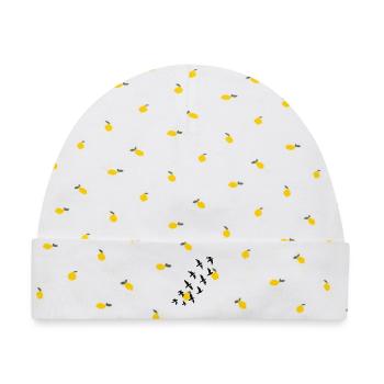 Vogelschwarm Silhouette auf schwarzem Hintergrund - Baby Premium Organic Mütze - Weiß/Zitronengelb - Vorne