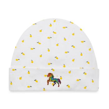 Regenbogen Pferd | Einhorn Glitzertraum - Baby Premium Organic Mütze - Weiß/Zitronengelb - Vorne