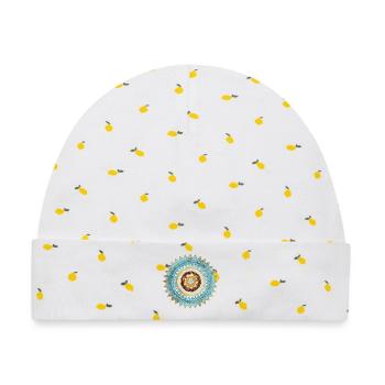 Kreismandala Vintage Textur - Baby Premium Organic Mütze - Weiß/Zitronengelb - Vorne