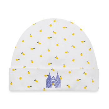 Lübeck Wahrzeichen Blau | Scribble Look - Baby Premium Organic Mütze - Weiß/Zitronengelb - Vorne