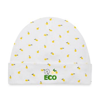 Öko Blatt Buchstaben mit Zitronenscheibe - Baby Premium Organic Mütze - Weiß/Zitronengelb - Vorne