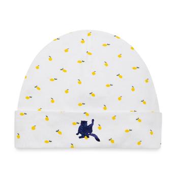 Katze Silhouette Lustig Sternenhimmel - Baby Premium Organic Mütze - Weiß/Zitronengelb - Vorne