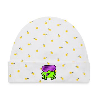 Frosch Party Brille Schlitze Zunge rausstrecken - Baby Premium Organic Mütze - Weiß/Zitronengelb - Vorne