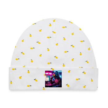Cyberpunk Neon-Skull Hacker Send Help Design - Baby Premium Organic Mütze - Weiß/Zitronengelb - Vorne