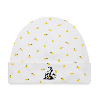 Alpiner Steinbock Silhouette auf Felsen - Baby Premium Organic Mütze - Weiß/Zitronengelb - Vorne